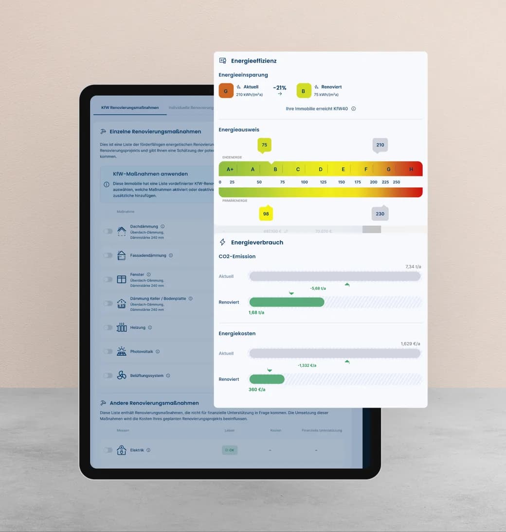 Energieeffizienz und Energieverbrauch einer Immobilie im Sanierungsplaner